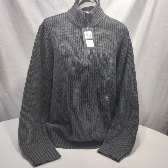 G. H. Bass & Co. Gray Ribbed Knit 1/4 Zip Mock Neck Pullover Sweater - Picture 11 of 16